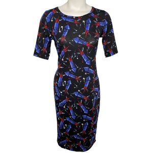 LuLaRoe‎ Julia Fireworks Rocket Patriotic Bodycon Dress Small NEW